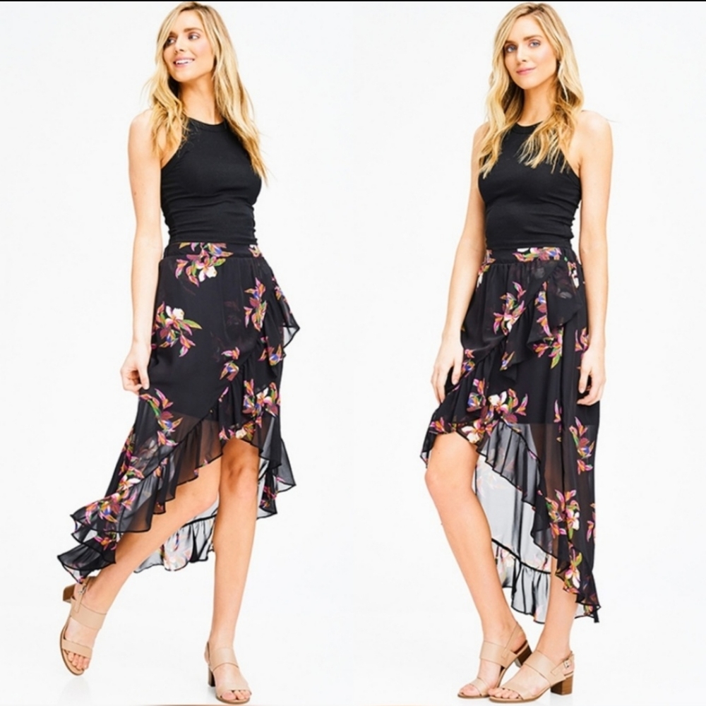 Floral High-Low Skirt